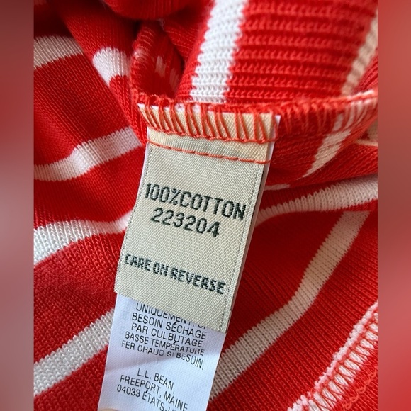LL Bean Women’s Red Striped Quarter Zip Cotton Pullover Sweater Large - Picture 7 of 9